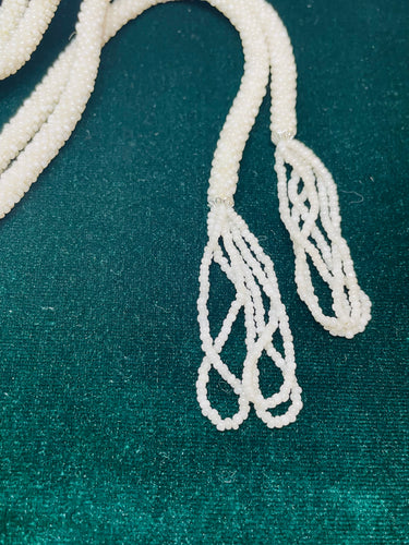Flapper Style White Beaded Lariat